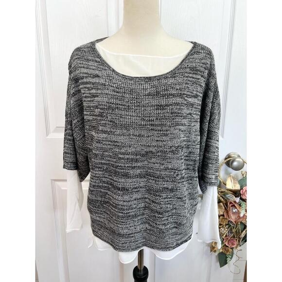 CHELSEA & THEODORE Womens Sweater Size L Grey Marl Layered Scoop Neck - Picture 2 of 10